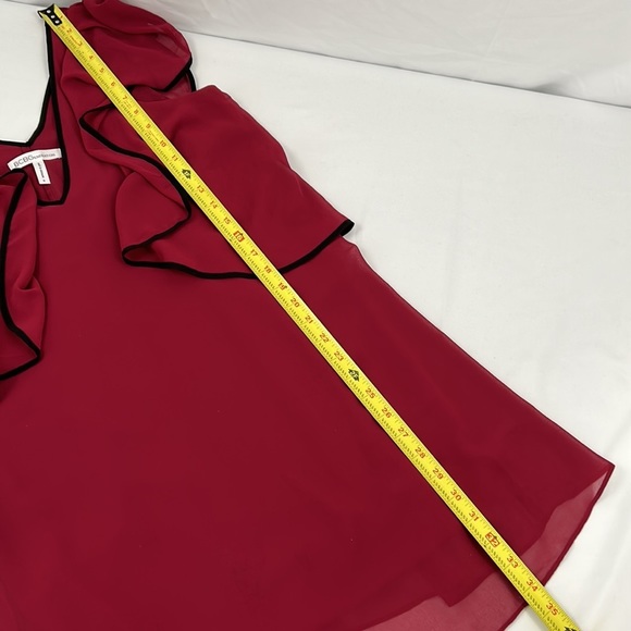 BCBGeneration Turned Extended Ruffle sleeve mini dress Garnet with black trim S - Picture 8 of 9